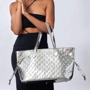 Glamaholic Silver Metallic Tote and Duffle Set